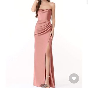 Azazie Strapless Satin Bridesmaid Dress - pink rosette - Leonis